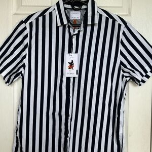 Men's Black and White Striped Casual Button Down Shirt